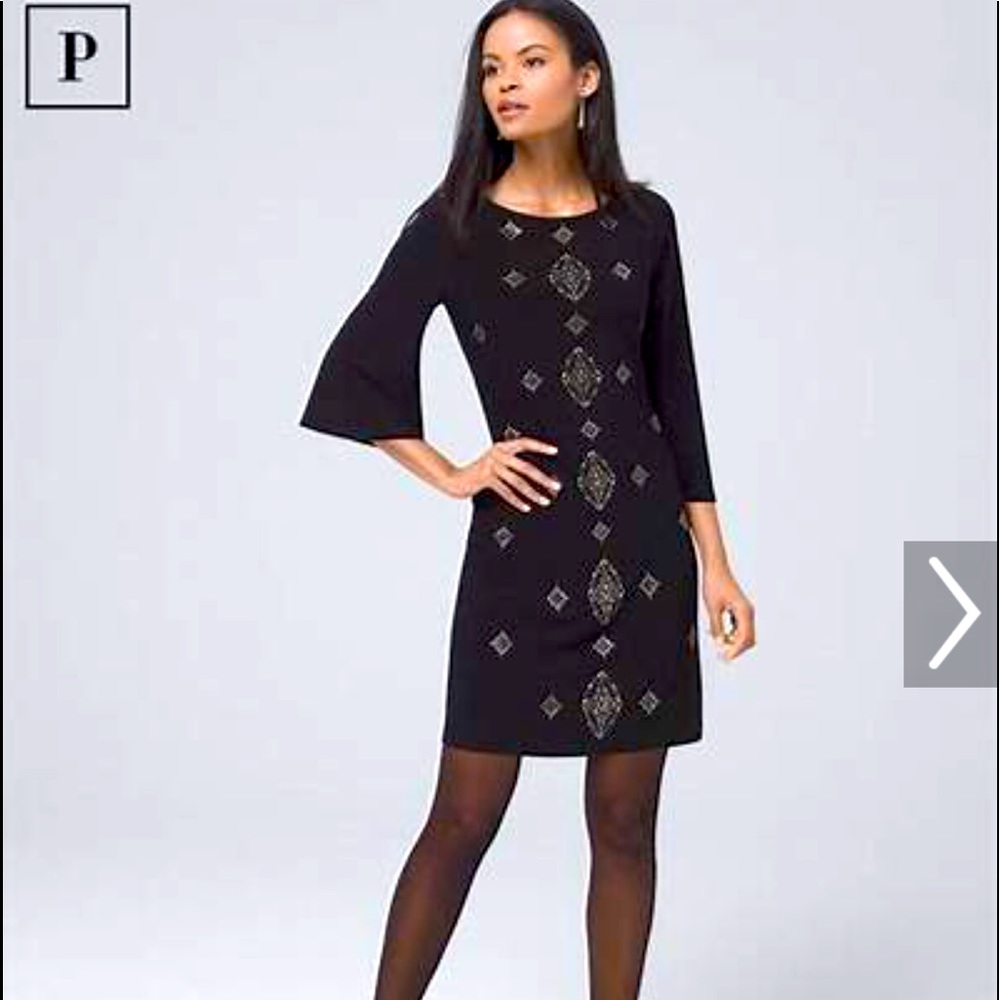 NWT White House Black Market Embellished Black Shift Dress